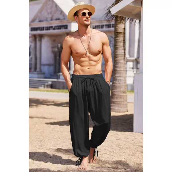 COOFANDY Men's Cotton Linen Pants Causal Harem Pants Elastic Waist Beach Boho Yoga Trousers