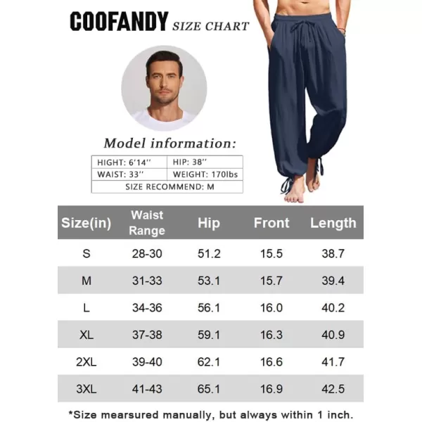 COOFANDY Men's Cotton Linen Pants Causal Harem Pants Elastic Waist Beach Boho Yoga Trousers