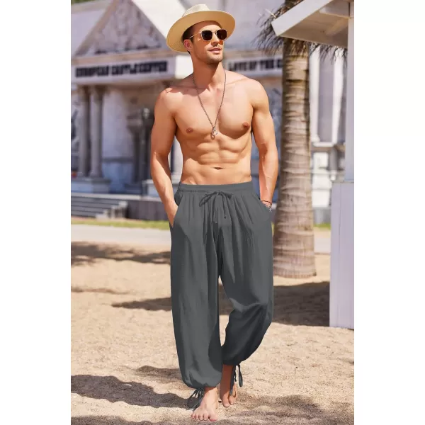COOFANDY Men's Cotton Linen Pants Causal Harem Pants Elastic Waist Beach Boho Yoga Trousers