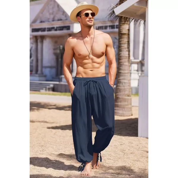 COOFANDY Men's Cotton Linen Pants Causal Harem Pants Elastic Waist Beach Boho Yoga Trousers
