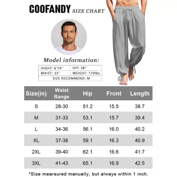 COOFANDY Men's Cotton Linen Pants Causal Harem Pants Elastic Waist Beach Boho Yoga Trousers