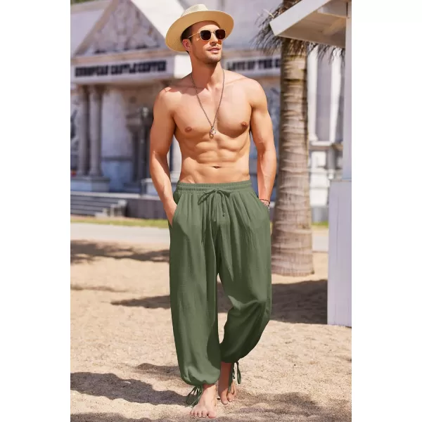 COOFANDY Men's Cotton Linen Pants Causal Harem Pants Elastic Waist Beach Boho Yoga Trousers