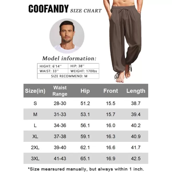 COOFANDY Men's Cotton Linen Pants Causal Harem Pants Elastic Waist Beach Boho Yoga Trousers