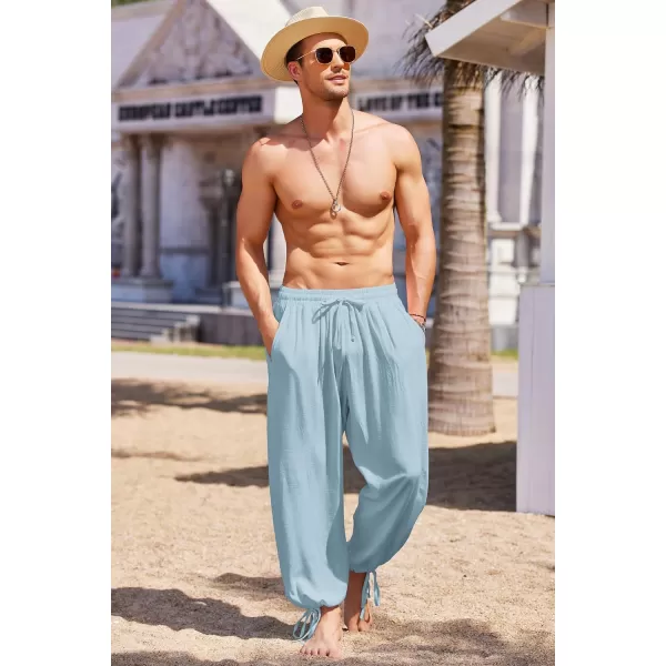 COOFANDY Men's Cotton Linen Pants Causal Harem Pants Elastic Waist Beach Boho Yoga Trousers