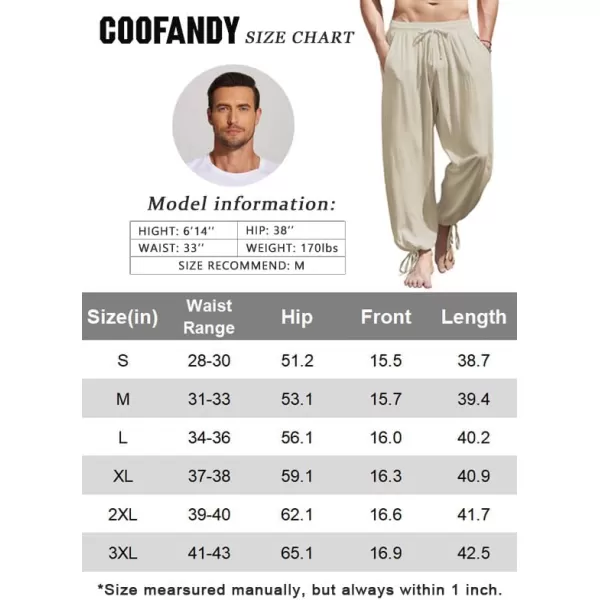 COOFANDY Men's Cotton Linen Pants Causal Harem Pants Elastic Waist Beach Boho Yoga Trousers