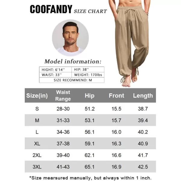 COOFANDY Men's Cotton Linen Pants Causal Harem Pants Elastic Waist Beach Boho Yoga Trousers