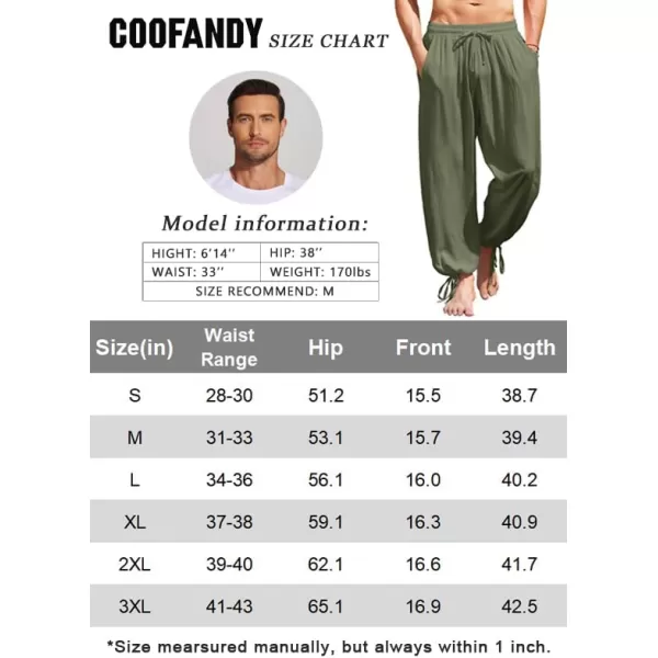 COOFANDY Men's Cotton Linen Pants Causal Harem Pants Elastic Waist Beach Boho Yoga Trousers