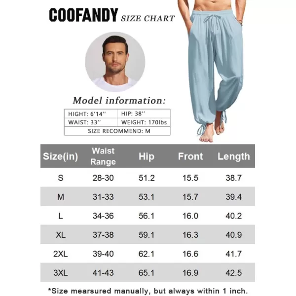 COOFANDY Men's Cotton Linen Pants Causal Harem Pants Elastic Waist Beach Boho Yoga Trousers