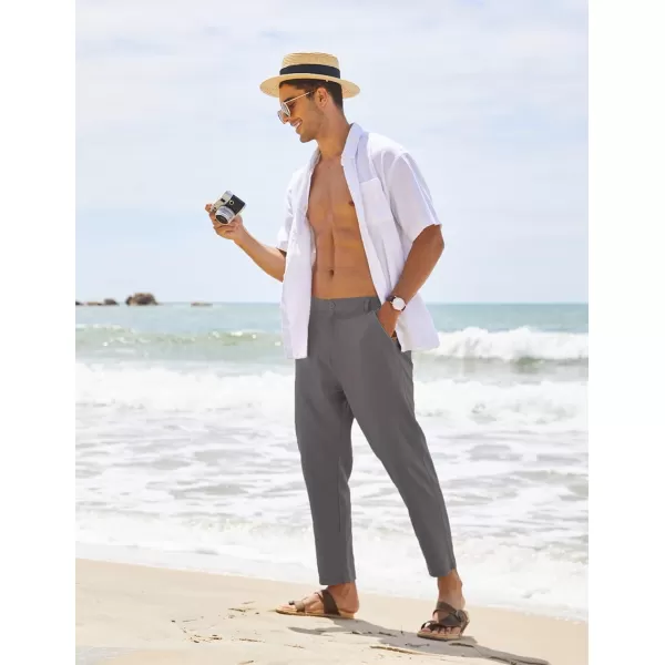 COOFANDY Men's Cotton Linen Pants Elastic Waist Lightweight Casual Pants Slim Fit Yoga Beach Pants with Pockets
