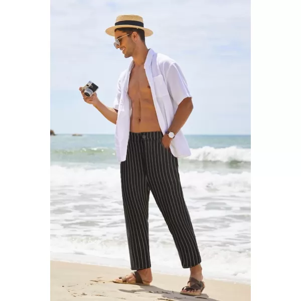 COOFANDY Men's Cotton Linen Pants Elastic Waist Lightweight Casual Pants Slim Fit Yoga Beach Pants with Pockets)