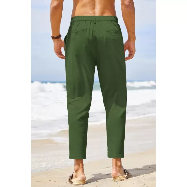 COOFANDY Men's Cotton Linen Pants Elastic Waist Lightweight Casual Pants Slim Fit Yoga Beach Pants with Pockets