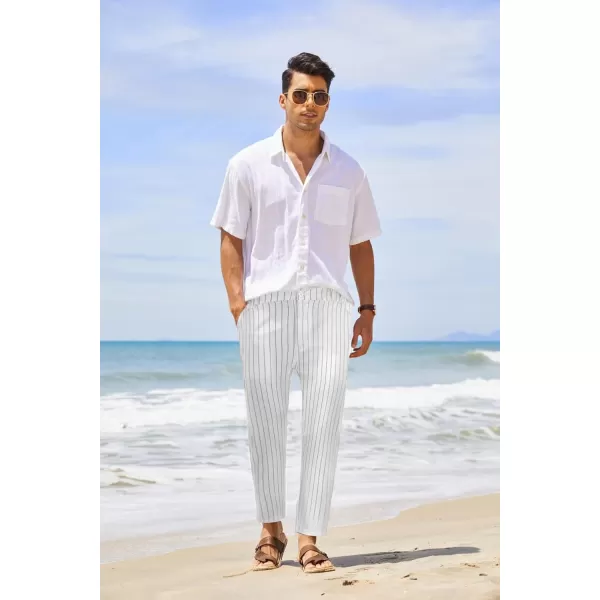 COOFANDY Men's Cotton Linen Pants Elastic Waist Lightweight Casual Pants Slim Fit Yoga Beach Pants with Pockets)