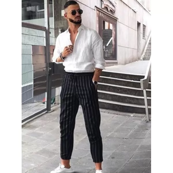 COOFANDY Men's Cotton Linen Pants Elastic Waist Lightweight Casual Pants Slim Fit Yoga Beach Pants with Pockets)