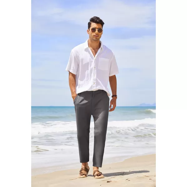 COOFANDY Men's Cotton Linen Pants Elastic Waist Lightweight Casual Pants Slim Fit Yoga Beach Pants with Pockets
