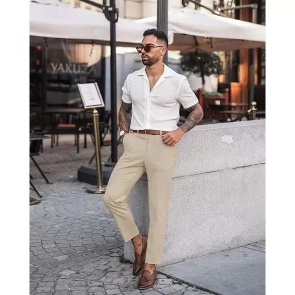 COOFANDY Men's Cotton Linen Pants Elastic Waist Lightweight Casual Pants Slim Fit Yoga Beach Pants with Pockets