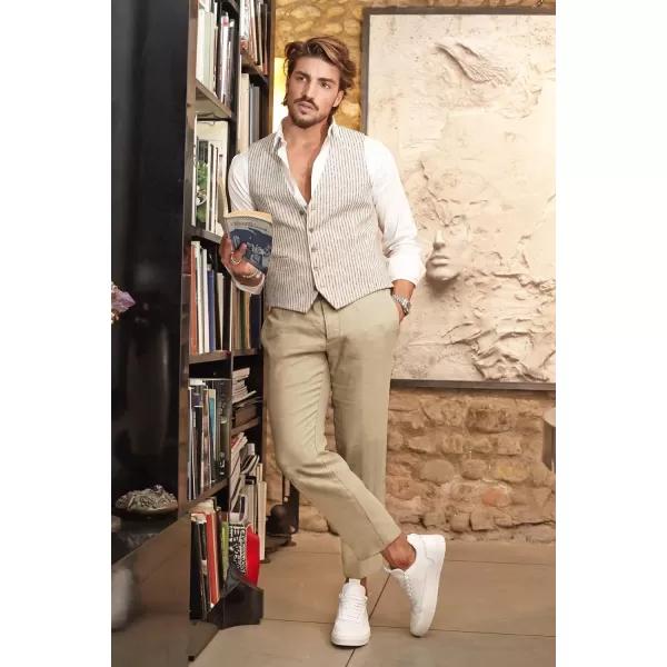 COOFANDY Men's Cotton Linen Pants Elastic Waist Lightweight Casual Pants Slim Fit Yoga Beach Pants with Pockets