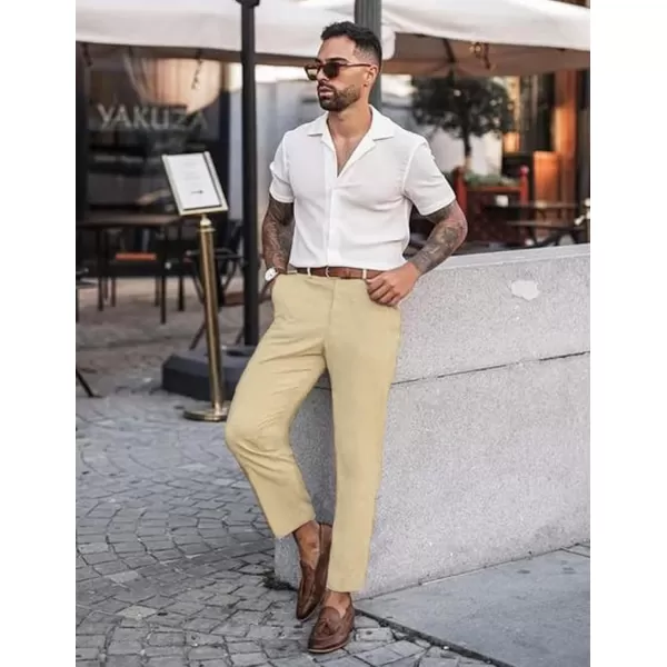 COOFANDY Men's Cotton Linen Pants Elastic Waist Lightweight Casual Pants Slim Fit Yoga Beach Pants with Pockets