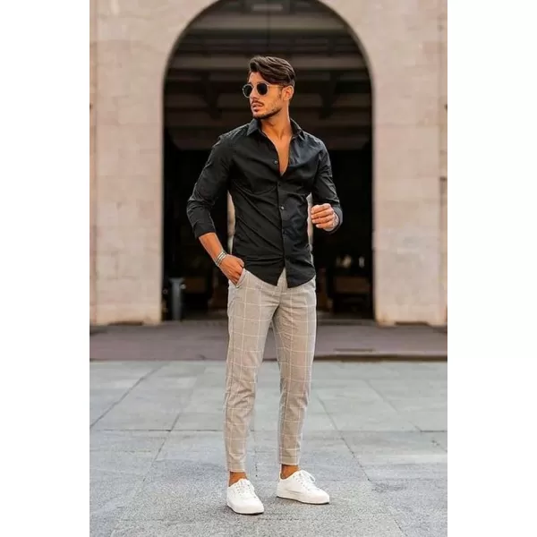 COOFANDY Men's Cotton Linen Pants Elastic Waist Lightweight Casual Pants Slim Fit Yoga Beach Pants with Pockets)