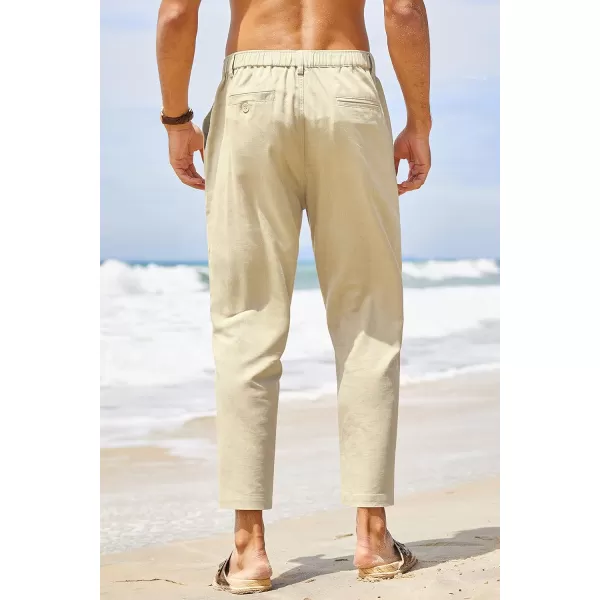 COOFANDY Men's Cotton Linen Pants Elastic Waist Lightweight Casual Pants Slim Fit Yoga Beach Pants with Pockets