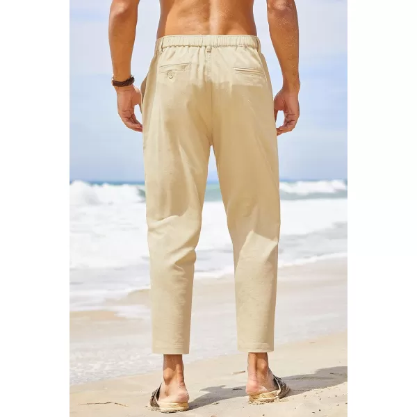 COOFANDY Men's Cotton Linen Pants Elastic Waist Lightweight Casual Pants Slim Fit Yoga Beach Pants with Pockets