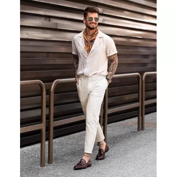 COOFANDY Men's Cotton Linen Pants Elastic Waist Lightweight Casual Pants Slim Fit Yoga Beach Pants with Pockets