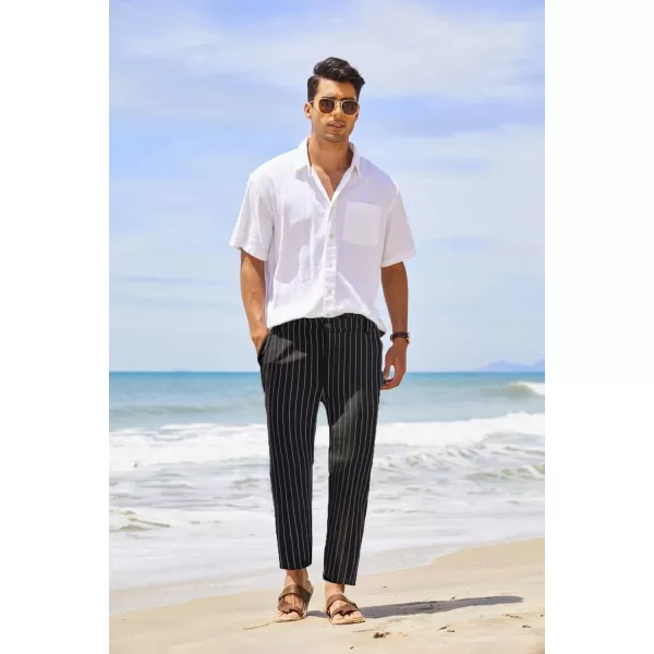 COOFANDY Men's Cotton Linen Pants Elastic Waist Lightweight Casual Pants Slim Fit Yoga Beach Pants with Pockets)