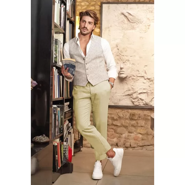 COOFANDY Men's Cotton Linen Pants Elastic Waist Lightweight Casual Pants Slim Fit Yoga Beach Pants with Pockets