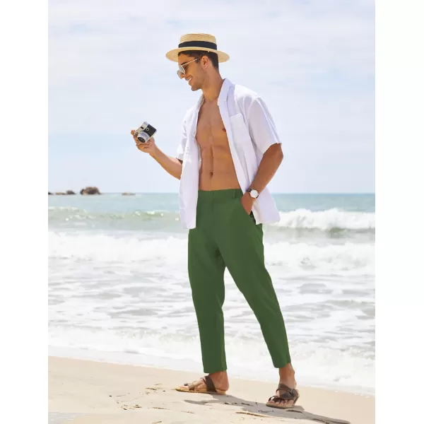 COOFANDY Men's Cotton Linen Pants Elastic Waist Lightweight Casual Pants Slim Fit Yoga Beach Pants with Pockets