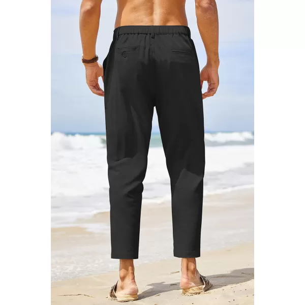 COOFANDY Men's Cotton Linen Pants Elastic Waist Lightweight Casual Pants Slim Fit Yoga Beach Pants with Pockets