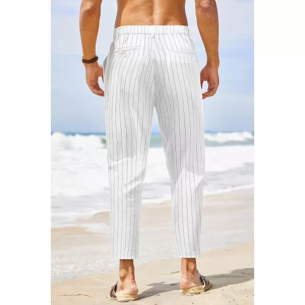 COOFANDY Men's Cotton Linen Pants Elastic Waist Lightweight Casual Pants Slim Fit Yoga Beach Pants with Pockets)