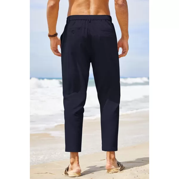 COOFANDY Men's Cotton Linen Pants Elastic Waist Lightweight Casual Pants Slim Fit Yoga Beach Pants with Pockets