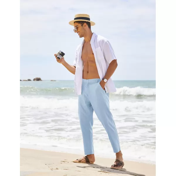 COOFANDY Men's Cotton Linen Pants Elastic Waist Lightweight Casual Pants Slim Fit Yoga Beach Pants with Pockets