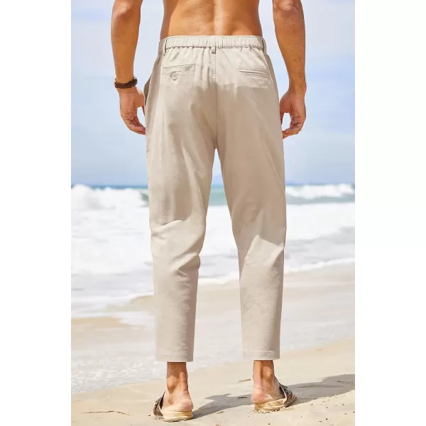 COOFANDY Men's Cotton Linen Pants Elastic Waist Lightweight Casual Pants Slim Fit Yoga Beach Pants with Pockets