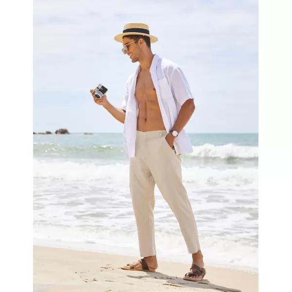 COOFANDY Men's Cotton Linen Pants Elastic Waist Lightweight Casual Pants Slim Fit Yoga Beach Pants with Pockets
