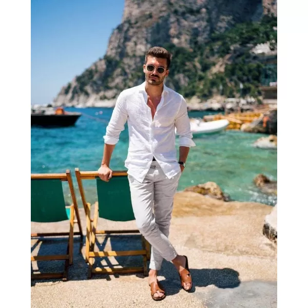 COOFANDY Men's Cotton Linen Pants Elastic Waist Lightweight Casual Pants Slim Fit Yoga Beach Pants with Pockets