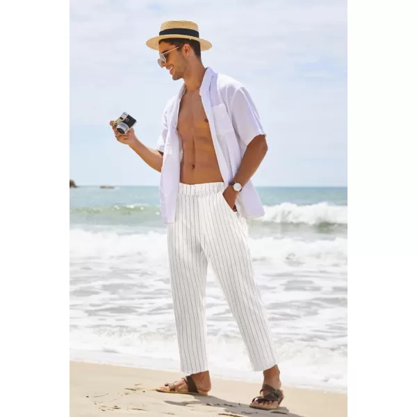 COOFANDY Men's Cotton Linen Pants Elastic Waist Lightweight Casual Pants Slim Fit Yoga Beach Pants with Pockets)