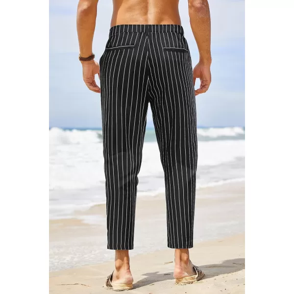 COOFANDY Men's Cotton Linen Pants Elastic Waist Lightweight Casual Pants Slim Fit Yoga Beach Pants with Pockets)