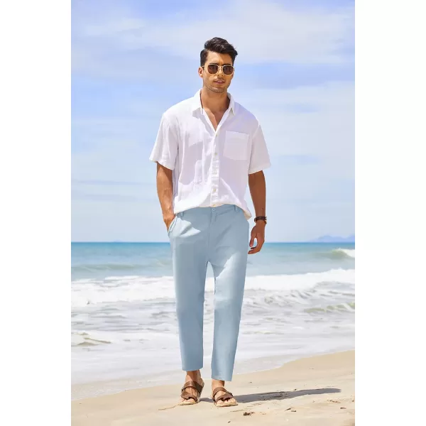 COOFANDY Men's Cotton Linen Pants Elastic Waist Lightweight Casual Pants Slim Fit Yoga Beach Pants with Pockets