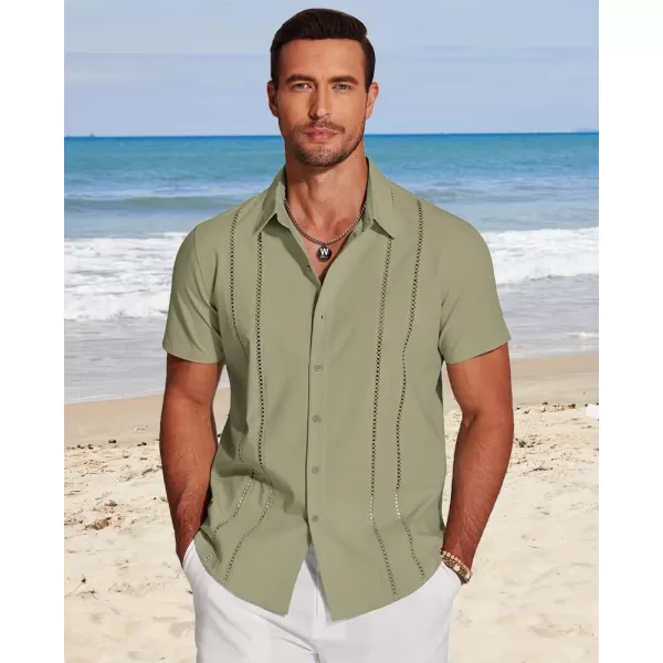 COOFANDY Men's Cuban Guayabera Shirt Short Sleeve Button Down Shirts Casual Summer Beach Linen Shirts
