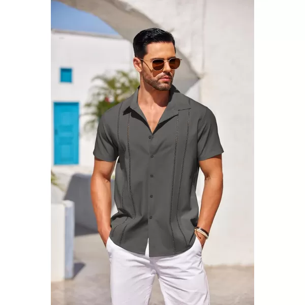 COOFANDY Men's Cuban Guayabera Shirt Short Sleeve Button Down Shirts Casual Summer Beach Linen Shirts
