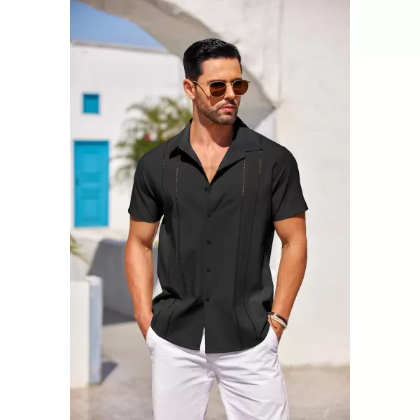 COOFANDY Men's Cuban Guayabera Shirt Short Sleeve Button Down Shirts Casual Summer Beach Linen Shirts