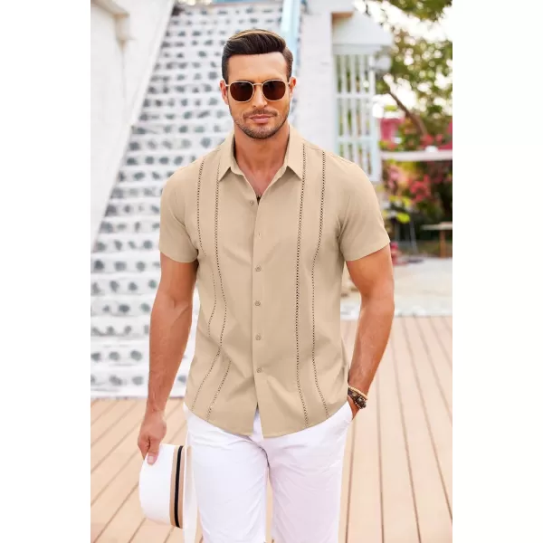 COOFANDY Men's Cuban Guayabera Shirt Short Sleeve Button Down Shirts Casual Summer Beach Linen Shirts