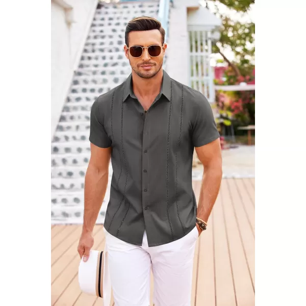 COOFANDY Men's Cuban Guayabera Shirt Short Sleeve Button Down Shirts Casual Summer Beach Linen Shirts