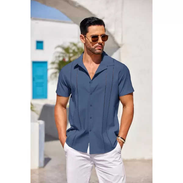 COOFANDY Men's Cuban Guayabera Shirt Short Sleeve Button Down Shirts Casual Summer Beach Linen Shirts