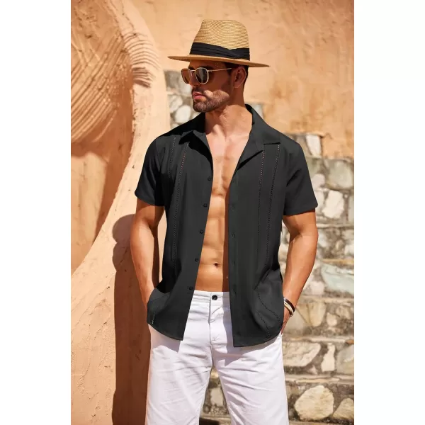COOFANDY Men's Cuban Guayabera Shirt Short Sleeve Button Down Shirts Casual Summer Beach Linen Shirts