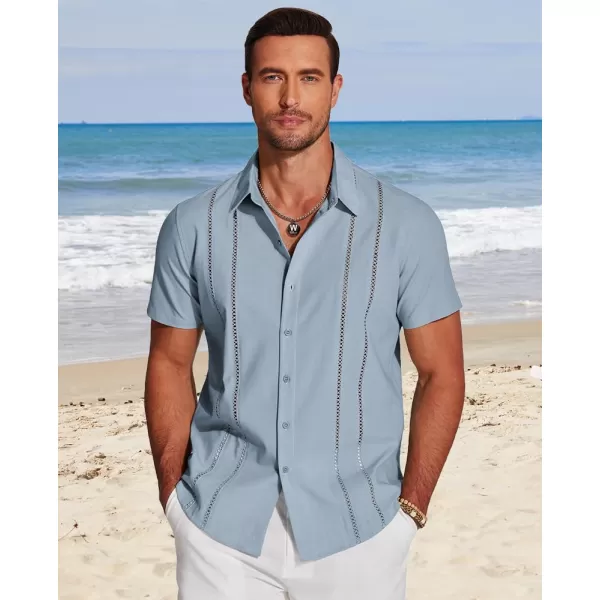 COOFANDY Men's Cuban Guayabera Shirt Short Sleeve Button Down Shirts Casual Summer Beach Linen Shirts