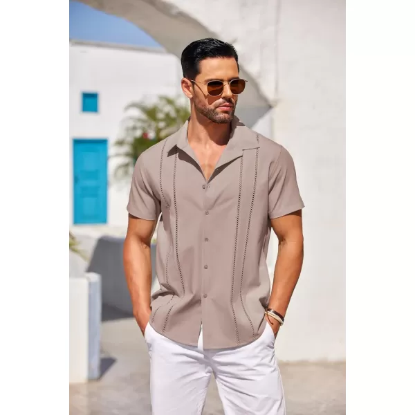 COOFANDY Men's Cuban Guayabera Shirt Short Sleeve Button Down Shirts Casual Summer Beach Linen Shirts