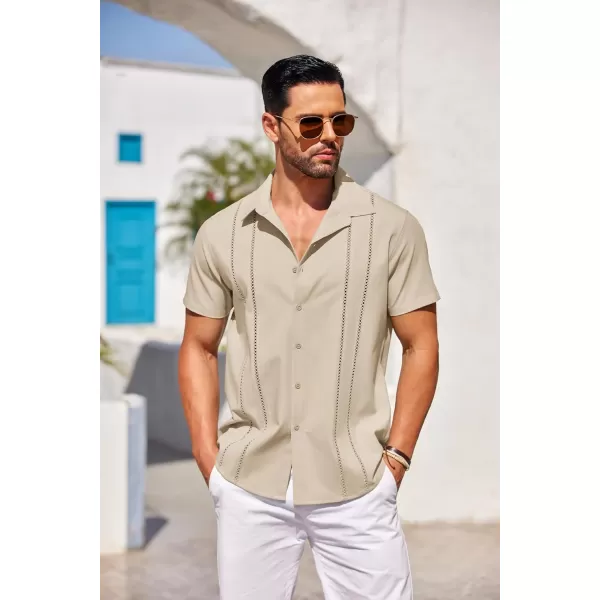 COOFANDY Men's Cuban Guayabera Shirt Short Sleeve Button Down Shirts Casual Summer Beach Linen Shirts