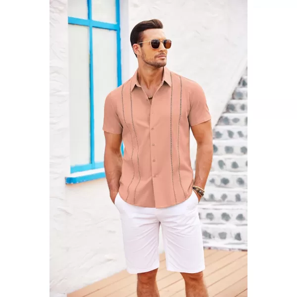 COOFANDY Men's Cuban Guayabera Shirt Short Sleeve Button Down Shirts Casual Summer Beach Linen Shirts