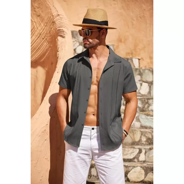 COOFANDY Men's Cuban Guayabera Shirt Short Sleeve Button Down Shirts Casual Summer Beach Linen Shirts